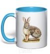 Mug with a colored handle Brush rabbit sky-blue фото