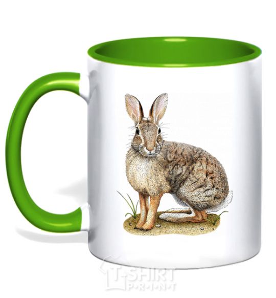 Mug with a colored handle Brush rabbit kelly-green фото