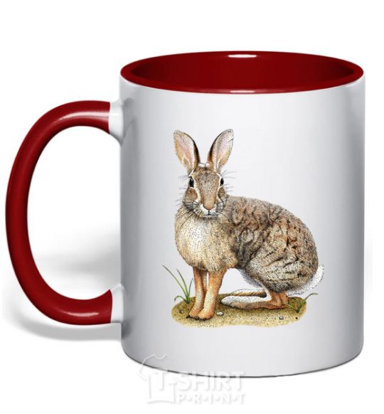 Mug with a colored handle Brush rabbit red фото