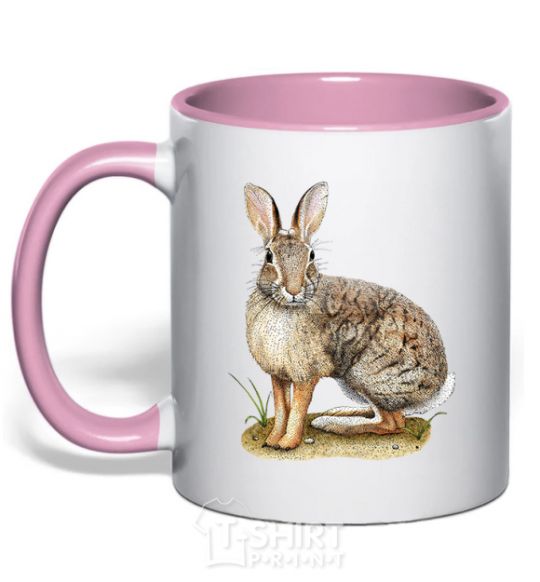 Mug with a colored handle Brush rabbit light-pink фото