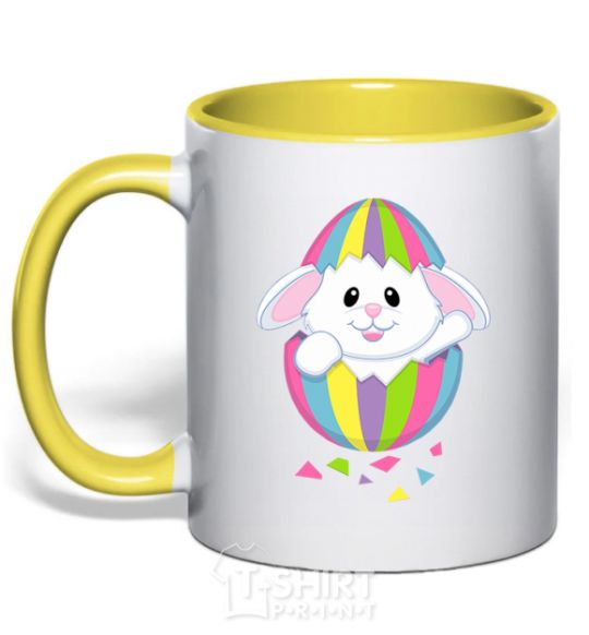 Mug with a colored handle A rabbit in an egg yellow фото