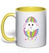 Mug with a colored handle A rabbit in an egg yellow фото