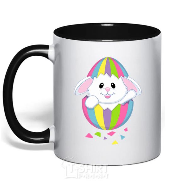 Mug with a colored handle A rabbit in an egg black фото