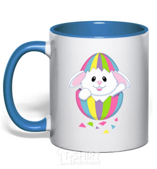 Mug with a colored handle A rabbit in an egg royal-blue фото