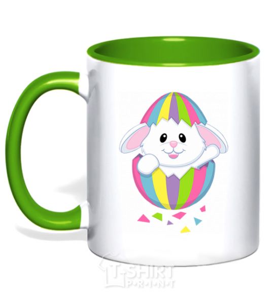 Mug with a colored handle A rabbit in an egg kelly-green фото