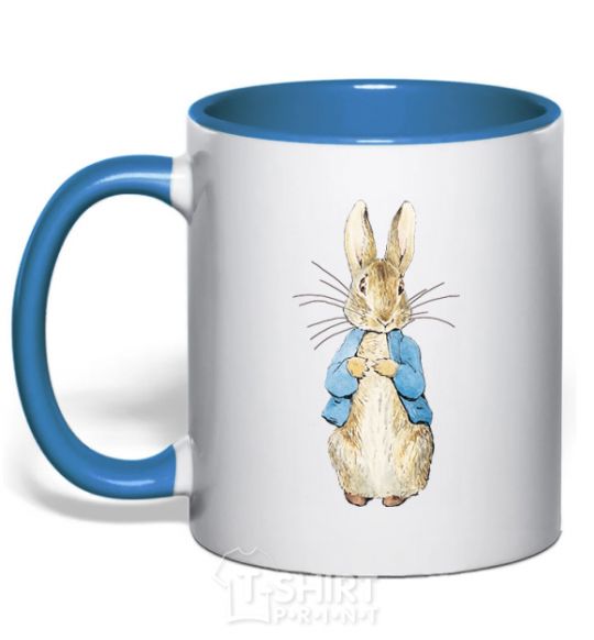 Mug with a colored handle A rabbit in a jacket royal-blue фото