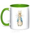 Mug with a colored handle A rabbit in a jacket kelly-green фото