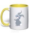 Mug with a colored handle A rabbit with a tail yellow фото