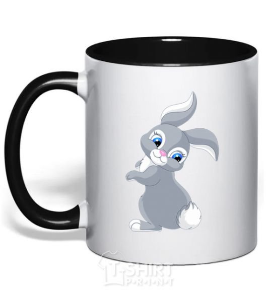 Mug with a colored handle A rabbit with a tail black фото