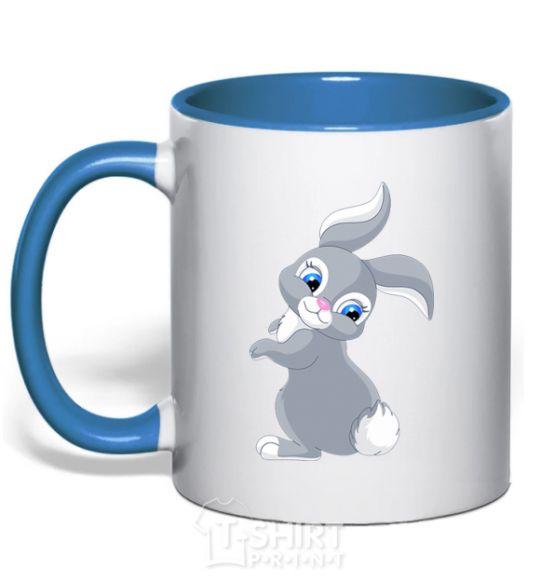 Mug with a colored handle A rabbit with a tail royal-blue фото