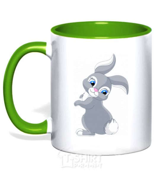 Mug with a colored handle A rabbit with a tail kelly-green фото