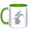 Mug with a colored handle A rabbit with a tail kelly-green фото