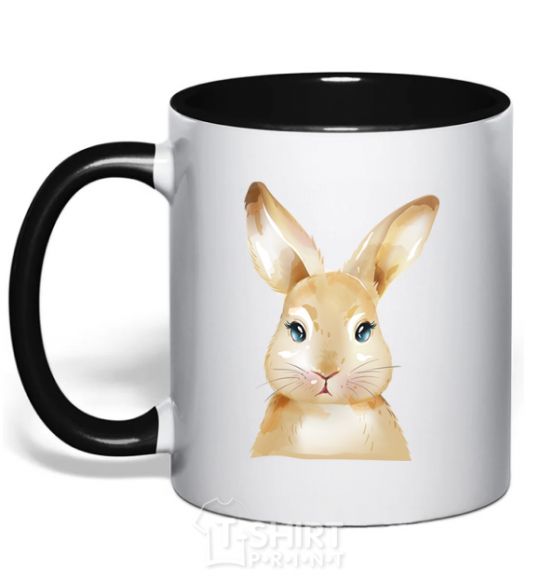 Mug with a colored handle Red rabbit black фото