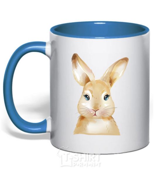 Mug with a colored handle Red rabbit royal-blue фото