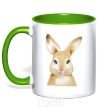 Mug with a colored handle Red rabbit kelly-green фото