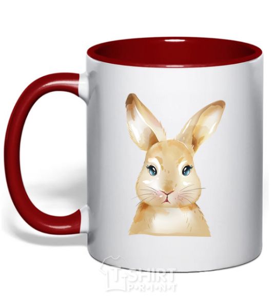 Mug with a colored handle Red rabbit red фото