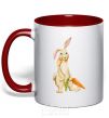 Mug with a colored handle Rabbit and carrots red фото