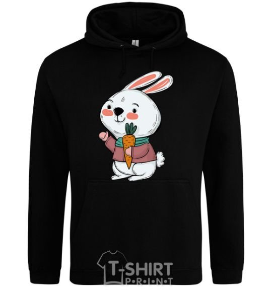 Men`s hoodie A hare in a turquoise scarf black фото