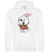 Men`s hoodie A hare in a turquoise scarf White фото