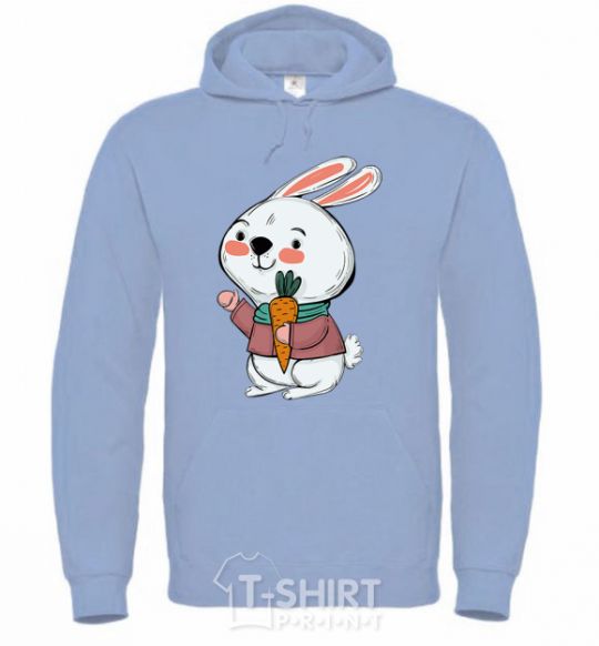 Men`s hoodie A hare in a turquoise scarf sky-blue фото