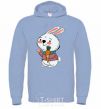 Men`s hoodie A hare in a turquoise scarf sky-blue фото