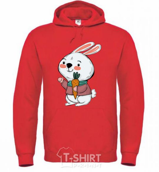 Men`s hoodie A hare in a turquoise scarf bright-red фото