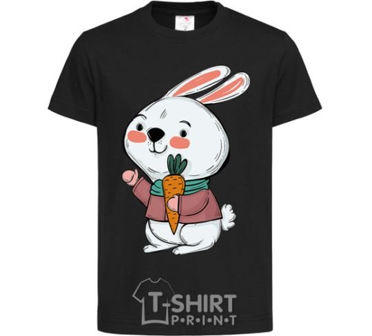 Kids T-shirt A hare in a turquoise scarf black фото