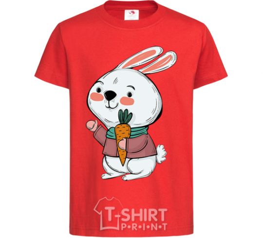 Kids T-shirt A hare in a turquoise scarf red фото