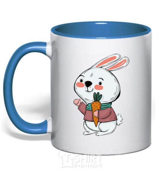 Mug with a colored handle A hare in a turquoise scarf royal-blue фото