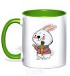 Mug with a colored handle A hare in a turquoise scarf kelly-green фото