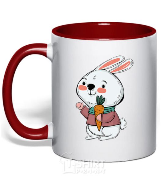 Mug with a colored handle A hare in a turquoise scarf red фото