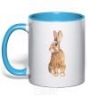 Mug with a colored handle Steppe hare sky-blue фото