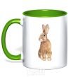 Mug with a colored handle Steppe hare kelly-green фото