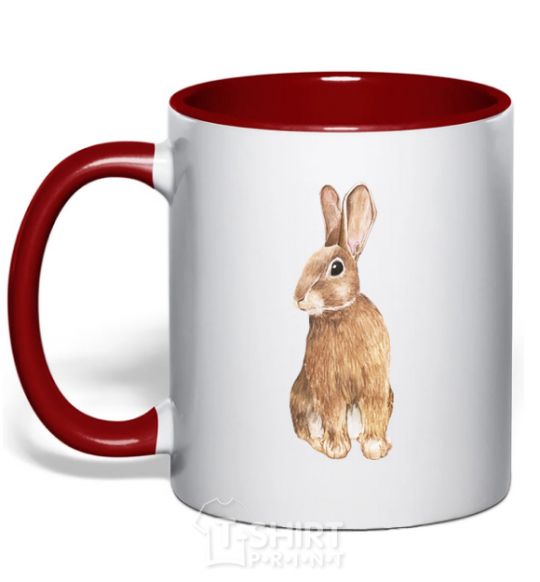 Mug with a colored handle Steppe hare red фото