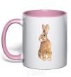 Mug with a colored handle Steppe hare light-pink фото