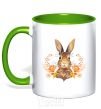 Mug with a colored handle Autumn hare kelly-green фото