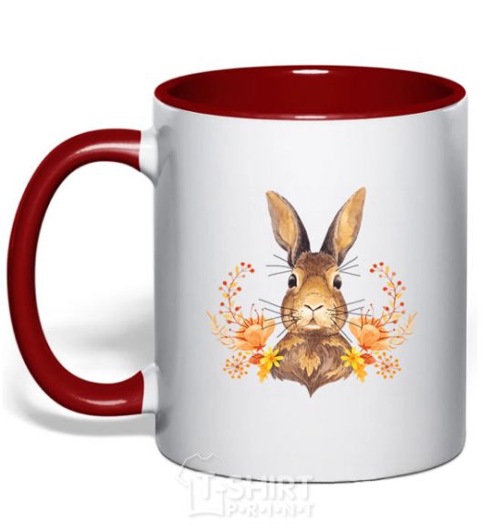 Mug with a colored handle Autumn hare red фото