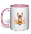 Mug with a colored handle Autumn hare light-pink фото