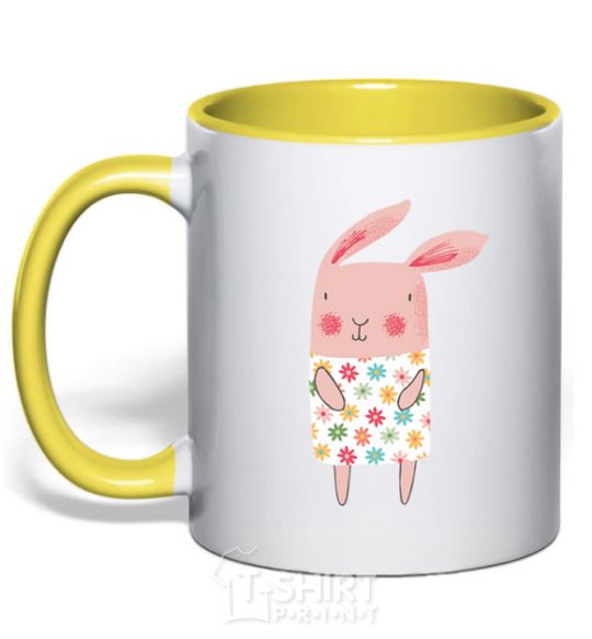 Mug with a colored handle Крольчиха в платье yellow фото