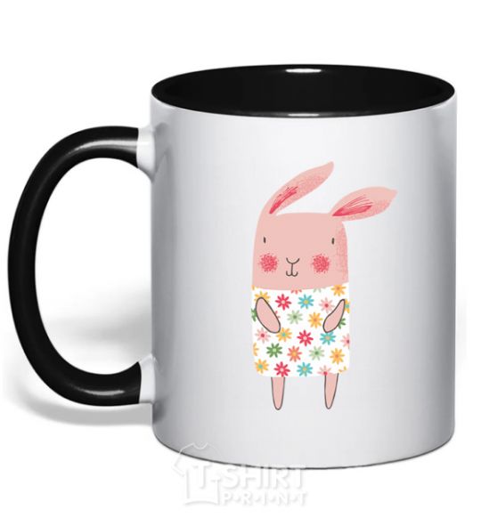 Mug with a colored handle Крольчиха в платье black фото