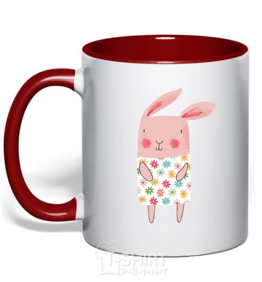 Mug with a colored handle Крольчиха в платье red фото