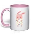 Mug with a colored handle Крольчиха в платье light-pink фото