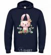 Men`s hoodie Cute bunny with flowers navy-blue фото