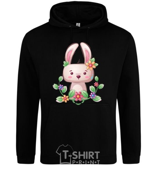 Men`s hoodie Cute bunny with flowers black фото