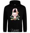 Men`s hoodie Cute bunny with flowers black фото