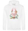 Men`s hoodie Cute bunny with flowers White фото