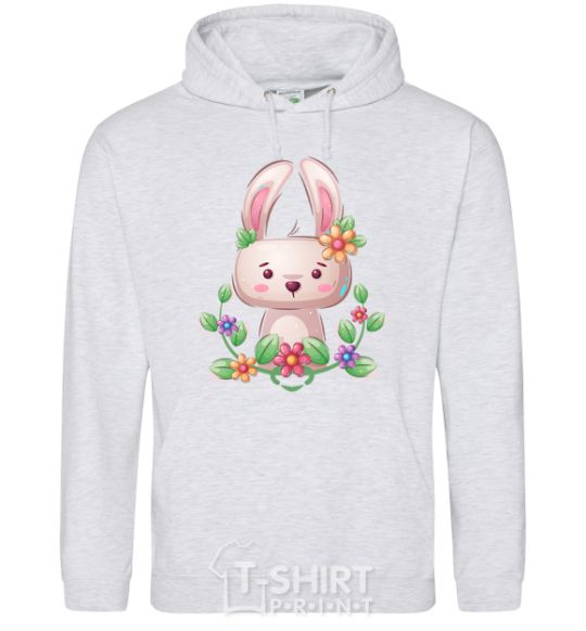 Men`s hoodie Cute bunny with flowers sport-grey фото