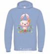 Men`s hoodie Cute bunny with flowers sky-blue фото