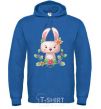 Men`s hoodie Cute bunny with flowers royal фото