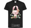 Kids T-shirt Cute bunny with flowers black фото